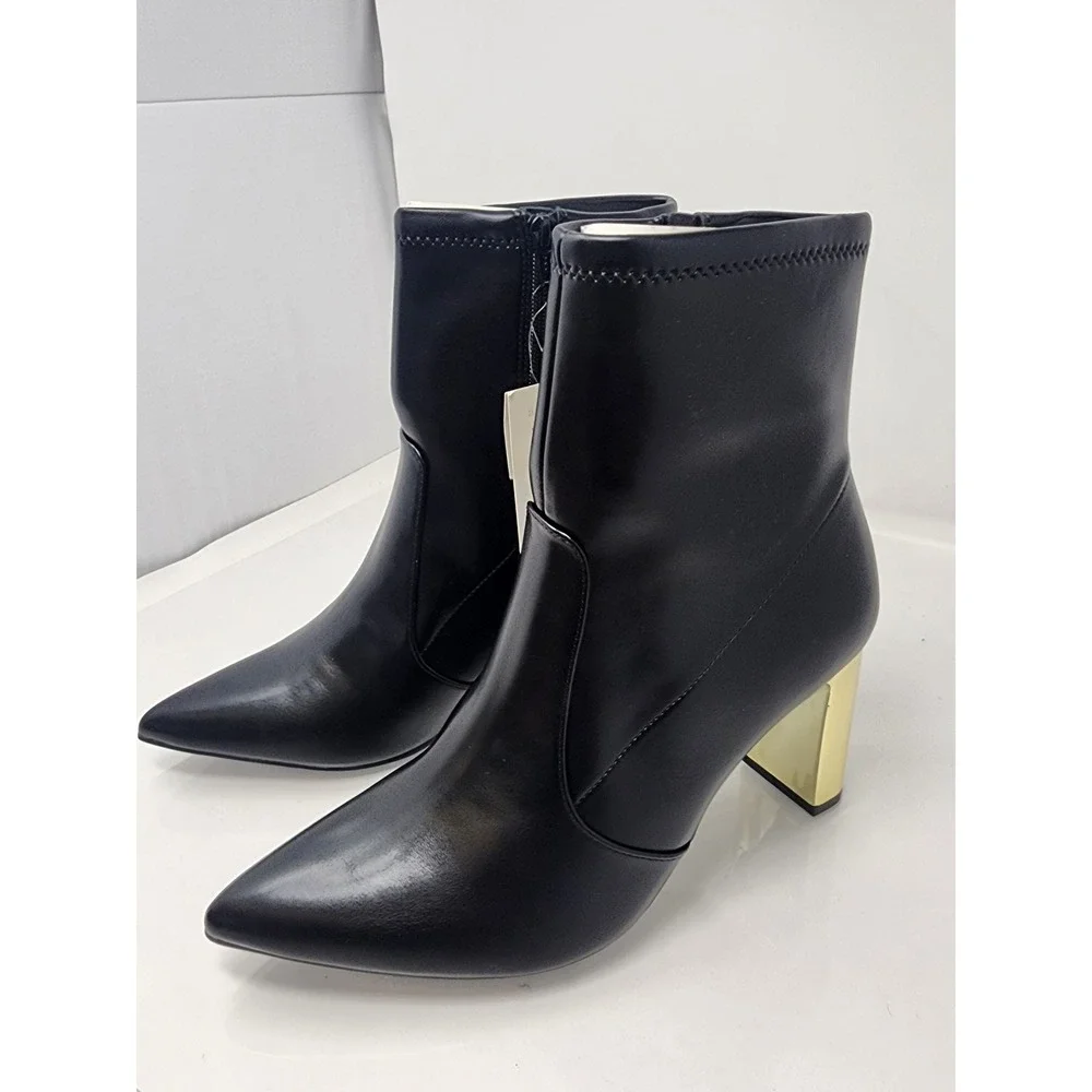 A New Day Womens Pointed Toe Ankle Boots Black Faux Leather Casual Size 11